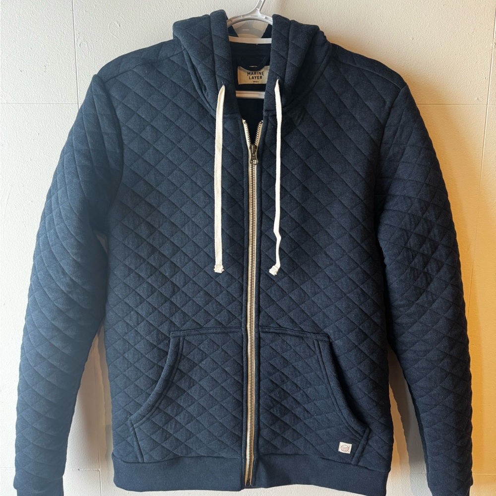 Marine Layer Men's Quilted Navy Zip-Up Sweater - Picture 5 of 9